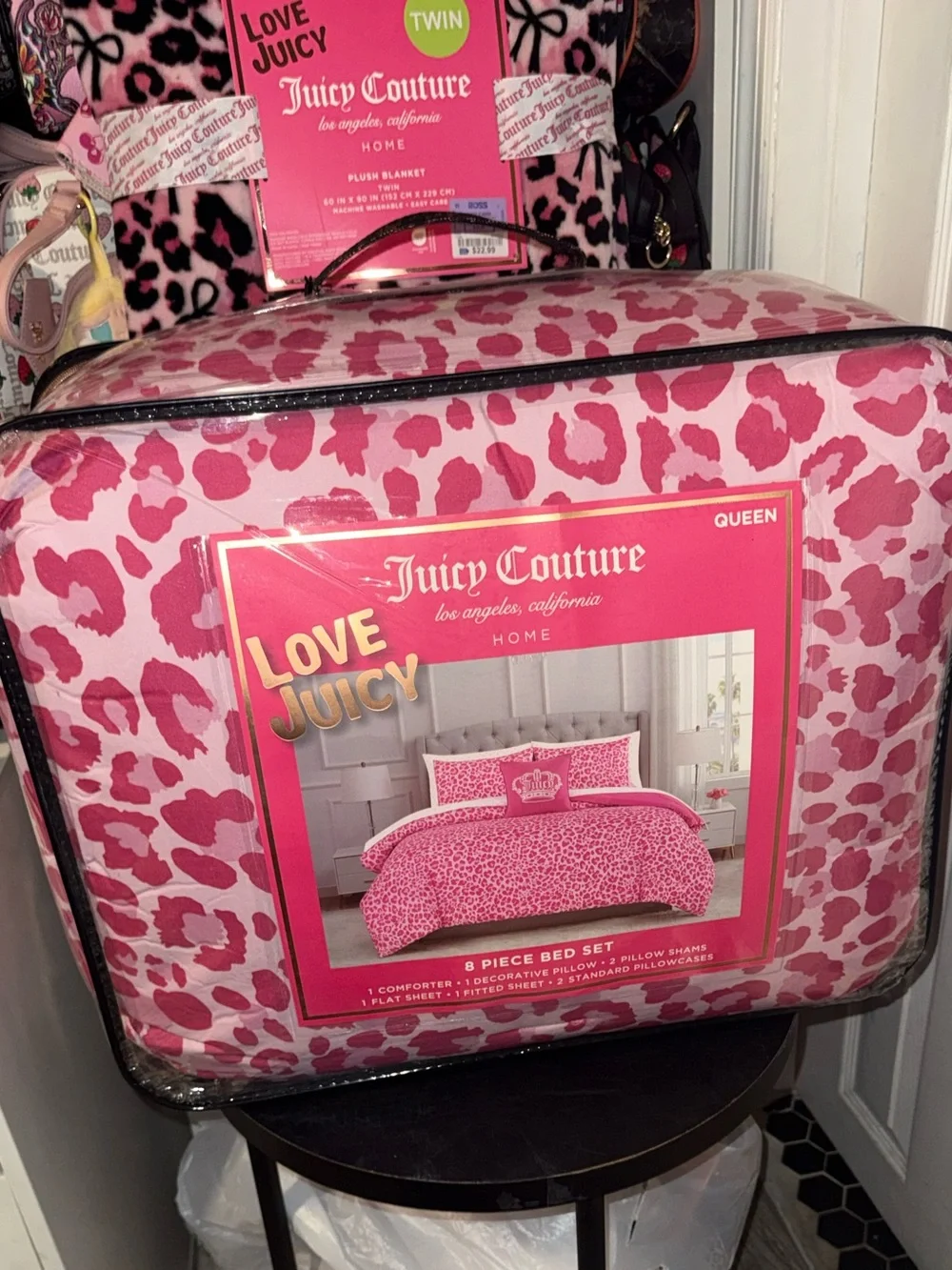 Juicy Couture Pink Eight Piece Leopard Queen Comforter Set